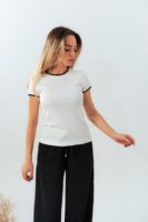 Bisiklet Yaka Siyah Biyeli T-shirt