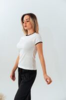 Bisiklet Yaka Siyah Biyeli T-shirt