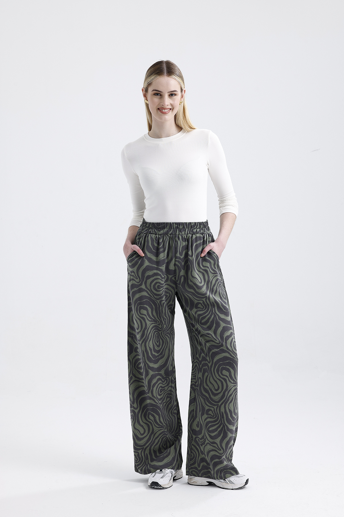Desenli Tencel Pantolon