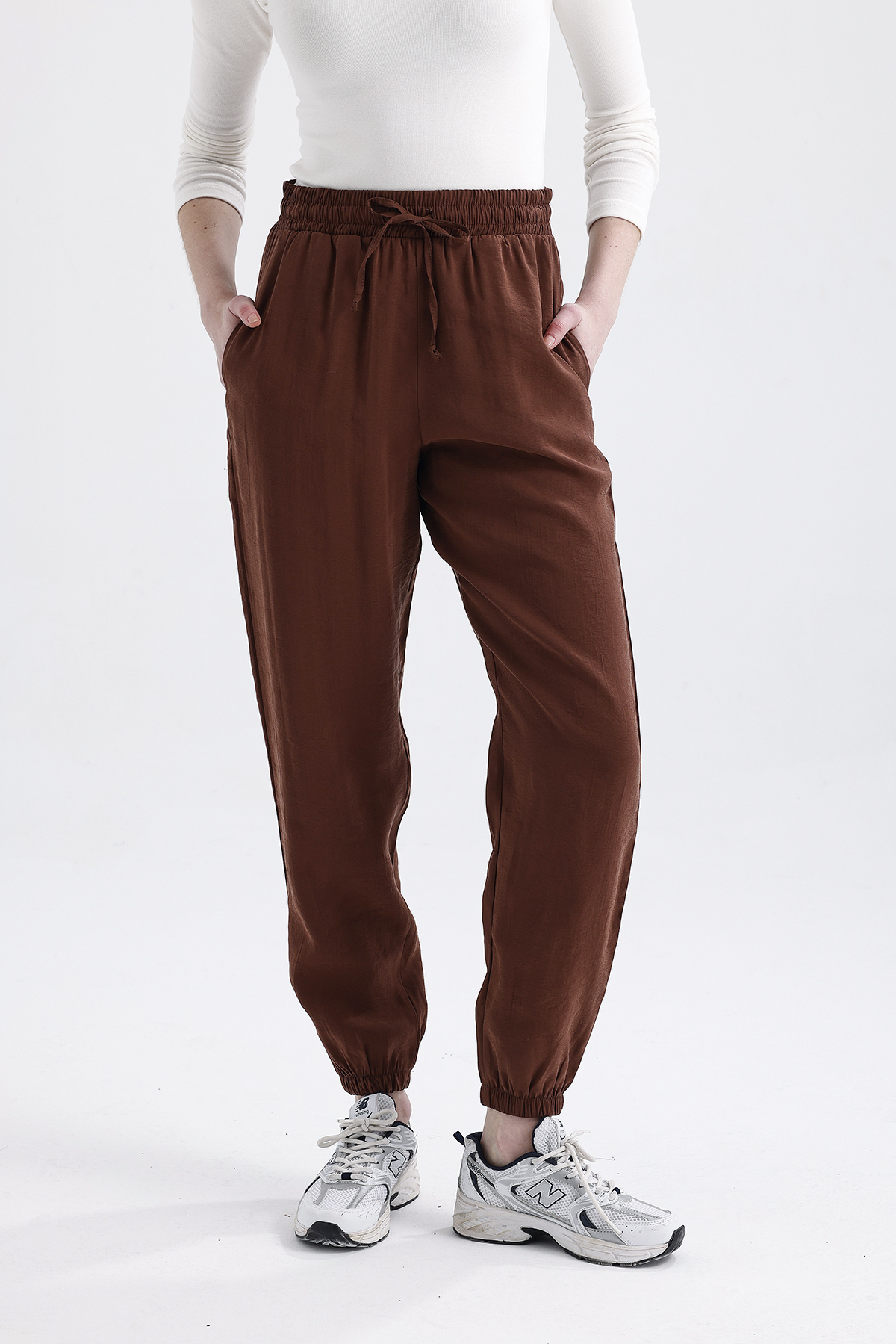 Modal Büzgülü Pantolon 'DARK BROWN'
