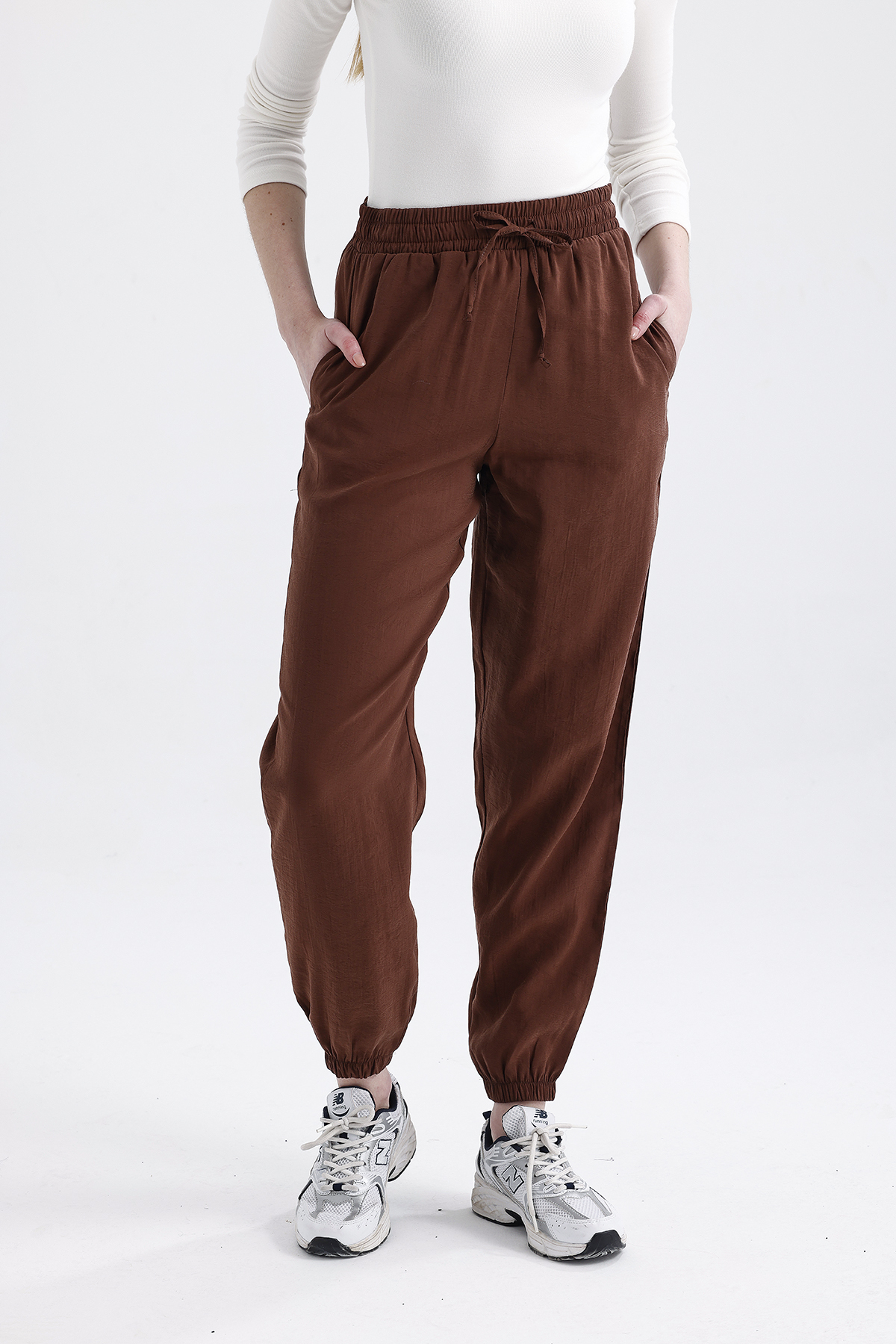 Modal Büzgülü Pantolon 'DARK BROWN'