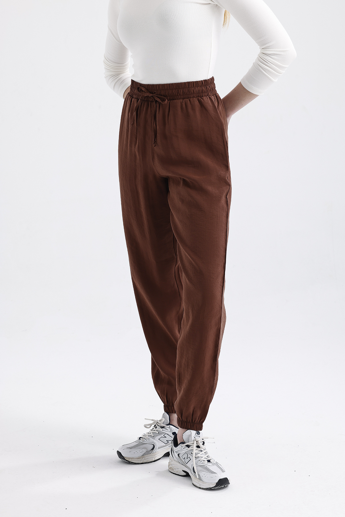 Modal Büzgülü Pantolon 'DARK BROWN'