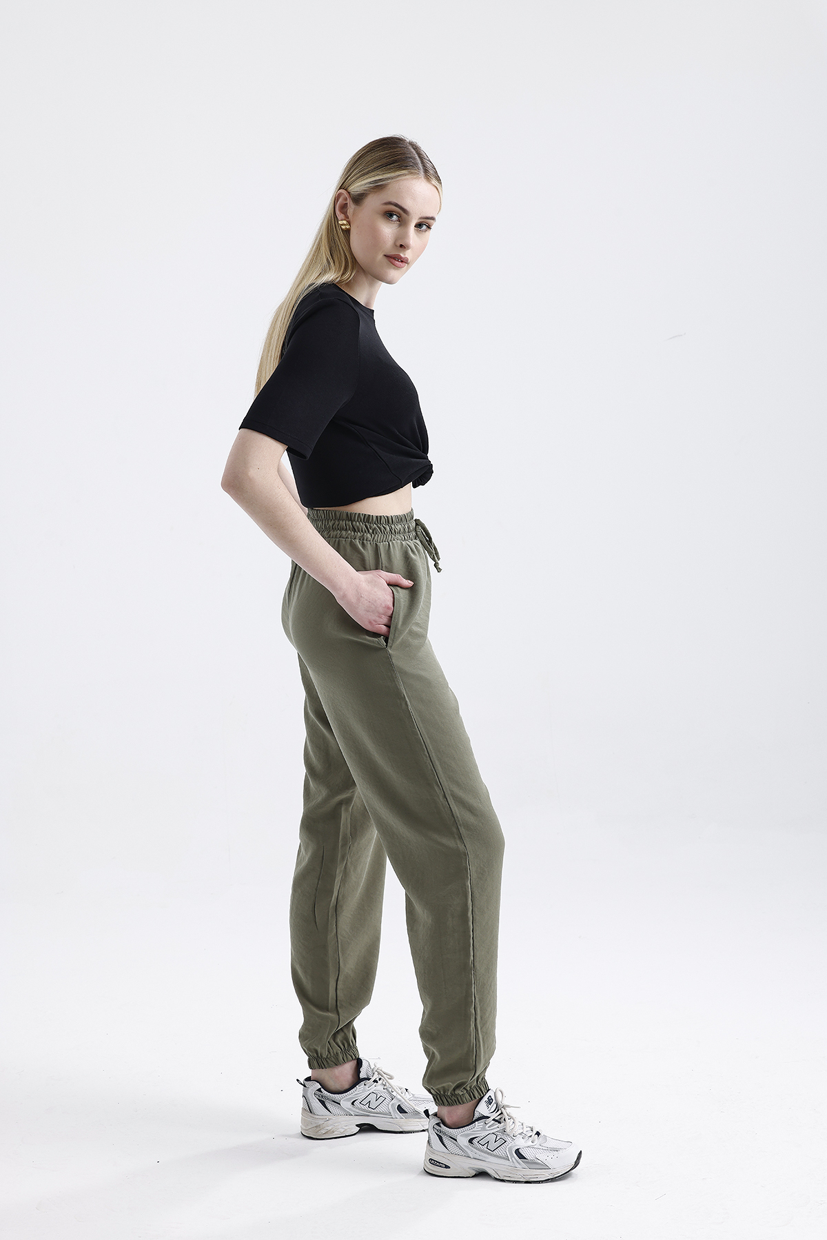 Modal Büzgülü Pantolon 'OLIVE DRAP'
